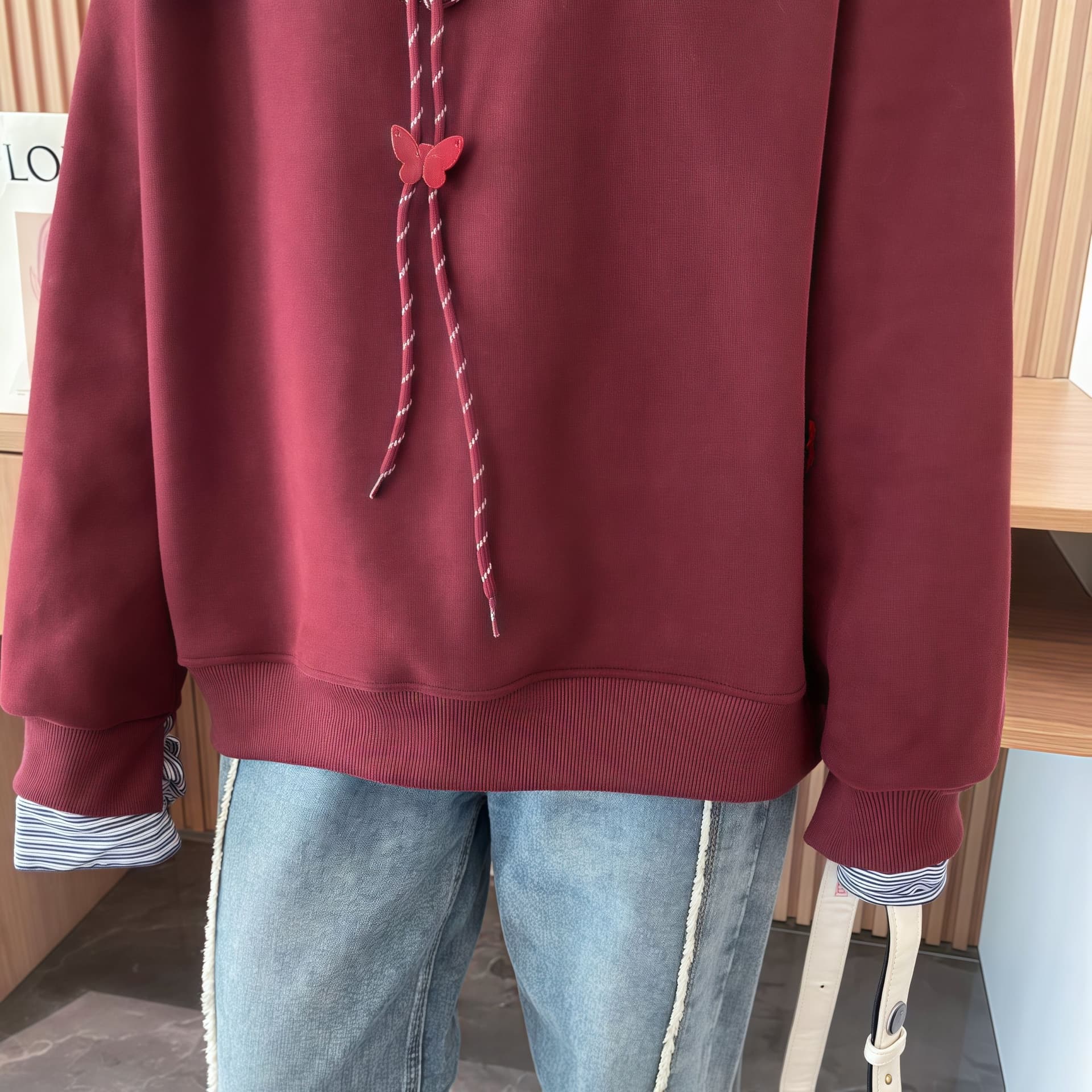 실사 가을 얇은 스타일 순수한 Mianhua 면 복잡한 우유 실크 후드 패치워크 색상 페이크 레이어드 POLO 칼라 후드티 빅 사이즈 재킷 상세 이미지 8