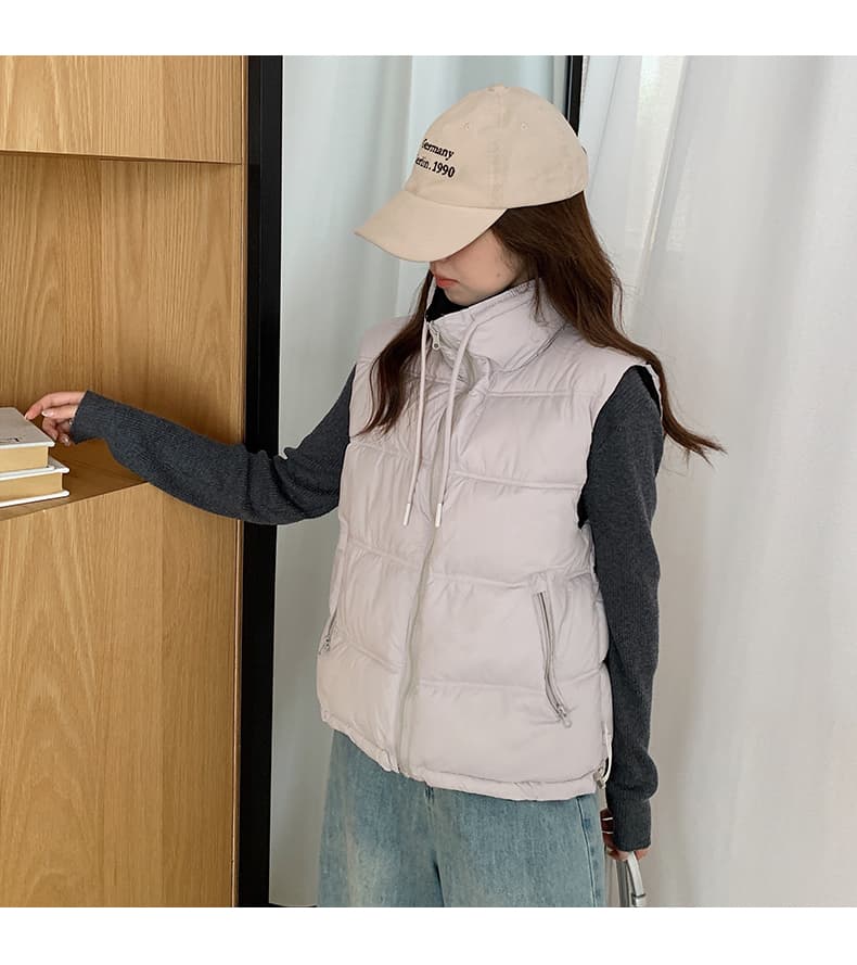 한국 스타일 양성 및 음성 양면 착용 가을 겨울 조끼 여자 스탠드 칼라 지퍼 민소매 어깨 패션 다용도 빛 조끼 자켓 상세 이미지 24