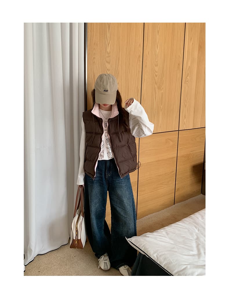 한국 스타일 양성 및 음성 양면 착용 가을 겨울 조끼 여자 스탠드 칼라 지퍼 민소매 어깨 패션 다용도 빛 조끼 자켓 상세 이미지 40