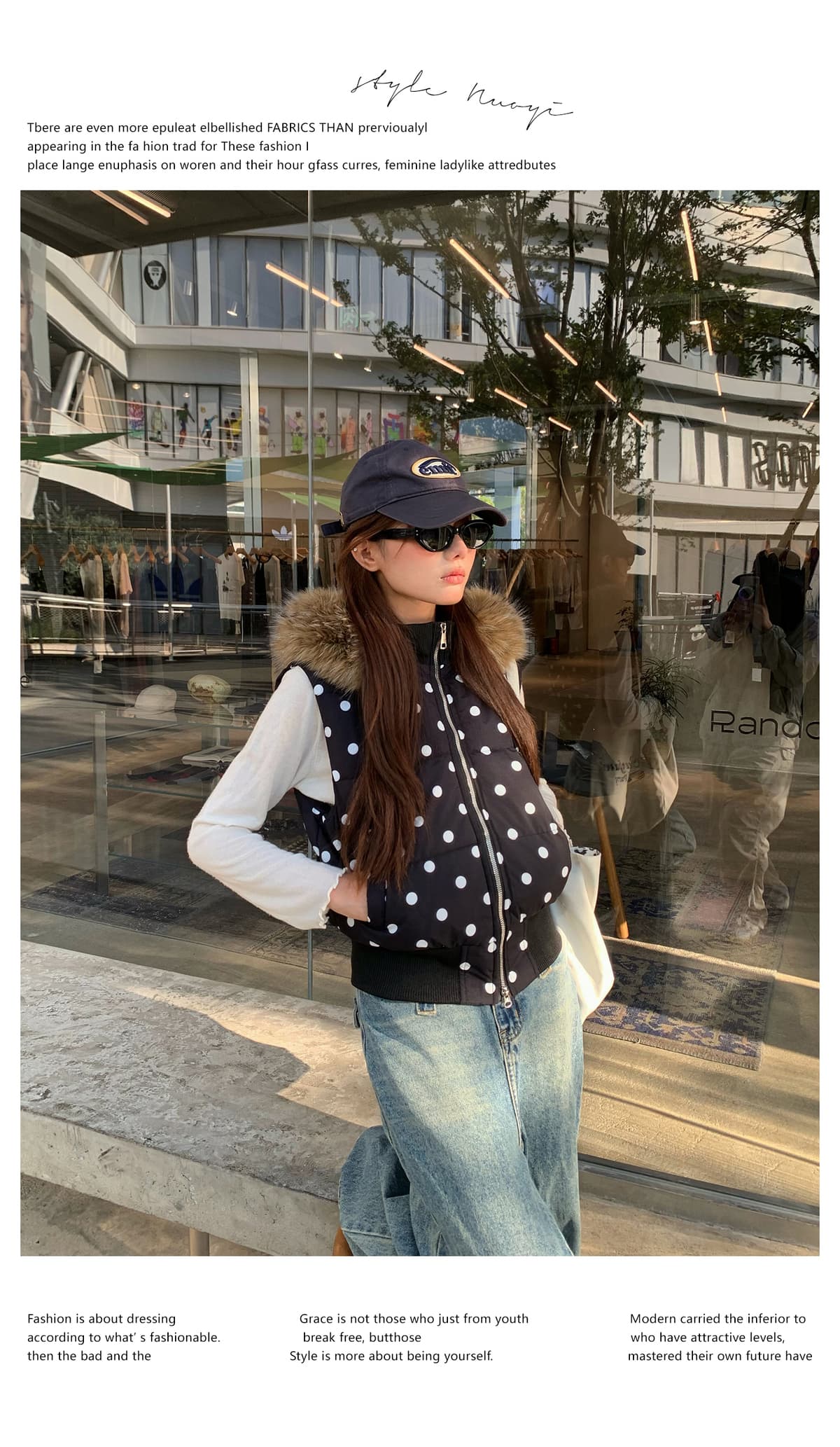 실사 아메리칸 도트 무늬 탈착식 모자 민소매 면 베스트 여성 레저 모피 칼라 수 있습니다. 철거 스택 착용 재킷 상세 이미지 20