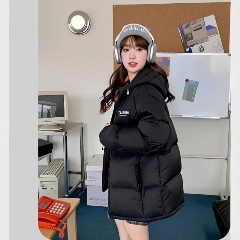밝은 세계 가을 아래 면화 의류 여성 짧은 후드 2026 년 새로운 겨울 커플 남자 두꺼운 루즈핏 패딩 재킷 이미지 2