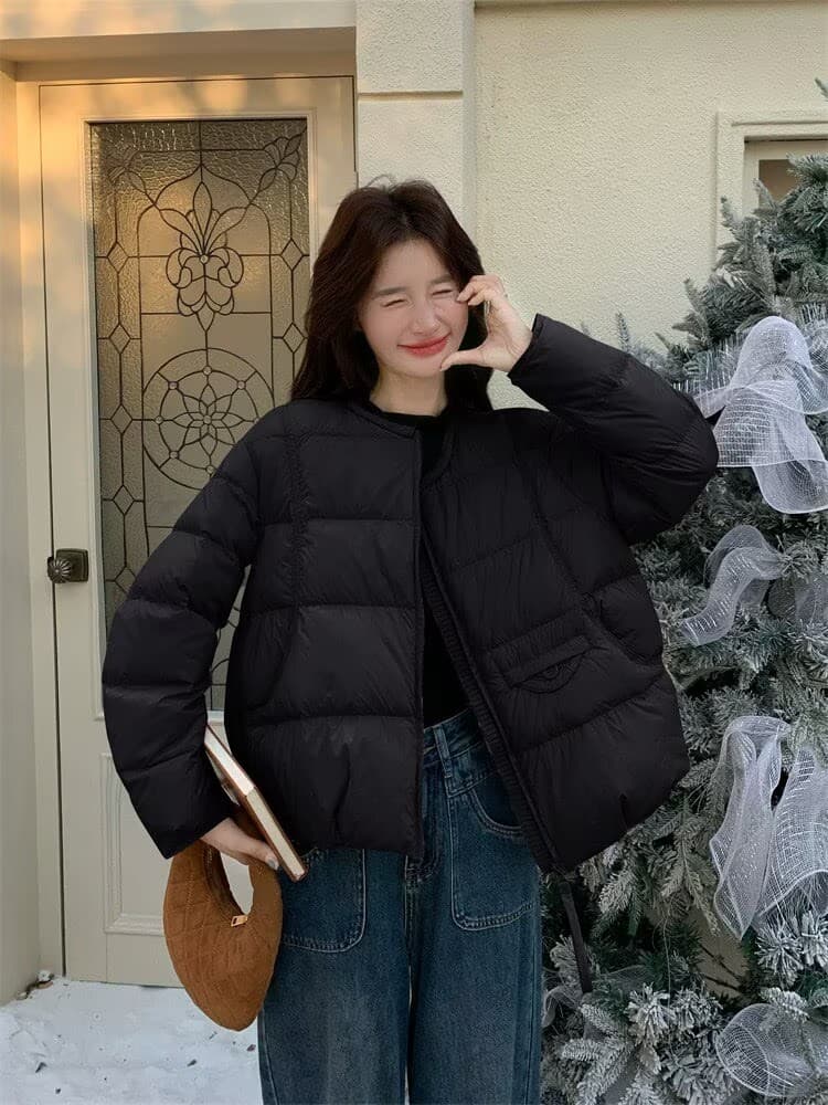 패션 라운드 넥 다운 재킷 여성 2026 겨울 새로운 루즈핏 슬림해 보이는 다용도 보온 아래 면화 의류 여성 코트 상세 이미지 4