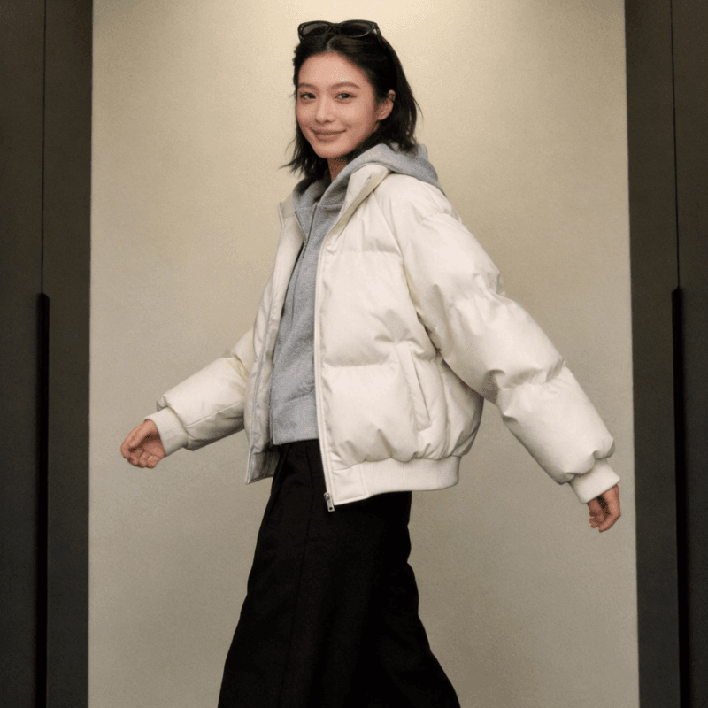 한국 스타일 후드티 후드 페이크 레이어드 면 의류 가죽 재킷 학생 패딩 재킷 배색 후드 아래 면화 의류 여성 재킷 상세 이미지 14