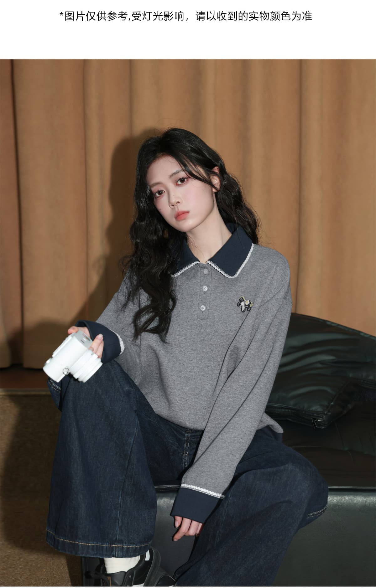 경관 그림 얇은 스타일 후드티 여성 의류 봄 가을 새로운 트렌디 루즈핏 만화 자수 레이스 POLO 칼라 새로운 맨위 상세 이미지 8