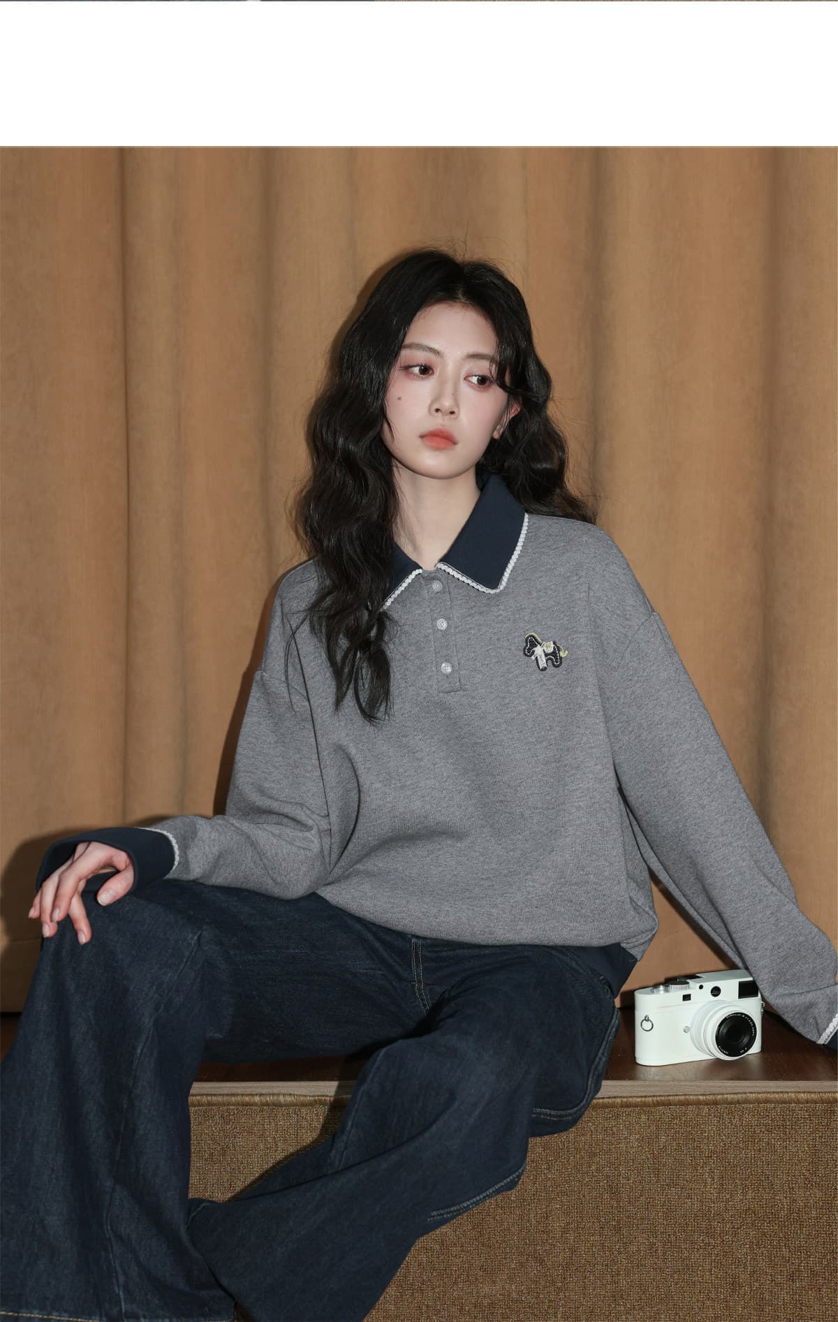 경관 그림 얇은 스타일 후드티 여성 의류 봄 가을 새로운 트렌디 루즈핏 만화 자수 레이스 POLO 칼라 새로운 맨위 상세 이미지 12