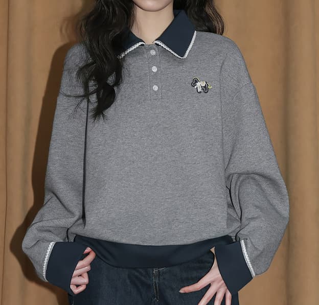 경관 그림 얇은 스타일 후드티 여성 의류 봄 가을 새로운 트렌디 루즈핏 만화 자수 레이스 POLO 칼라 새로운 맨위 상세 이미지 14