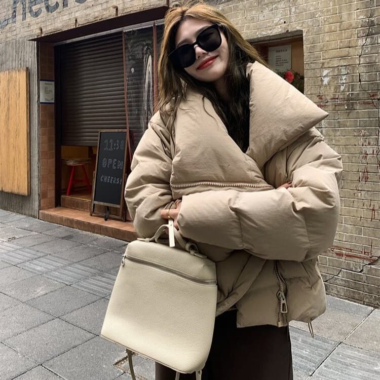 따뜻한 따뜻한 겨울 세련된 루즈핏 XL 한국 스타일 폴로 칼라 쇼트 스타일 다운 외투 작은 키 아래 면화 의류 이미지 4