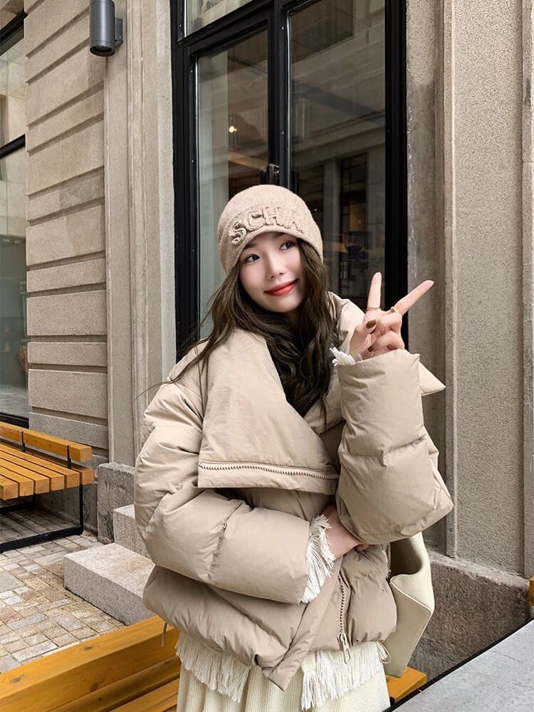 따뜻한 따뜻한 겨울 세련된 루즈핏 XL 한국 스타일 폴로 칼라 쇼트 스타일 다운 외투 작은 키 아래 면화 의류 상세 이미지 14