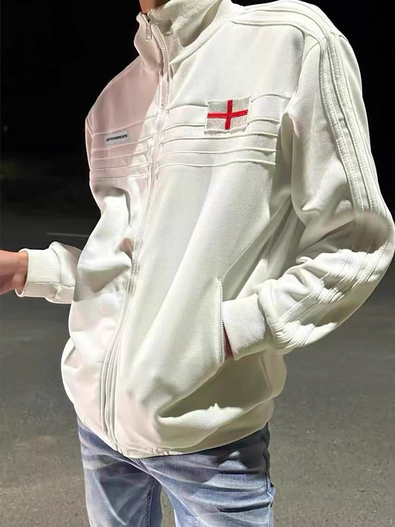 원본 순수한 Mianhua 면 원단 아메리칸 자수 훈련 서비스 후드티 운동 바람 스탠드 칼라 카디건 코트 가을 남녀 상세 이미지 5