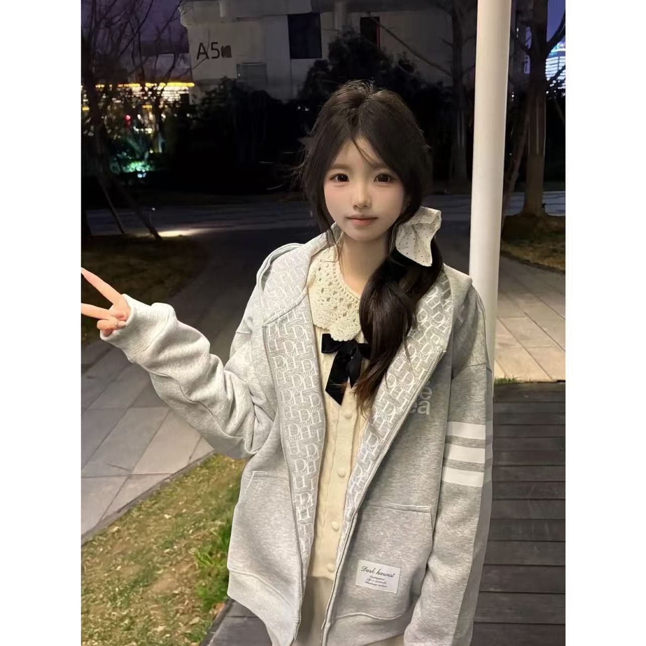 후아 면 복합 320 그램 원본 자수 테두리 오픈 가디건 후드 티 스웨터 재킷 남녀 봄 가을 조수 브랜드 맨위 상세 이미지 2