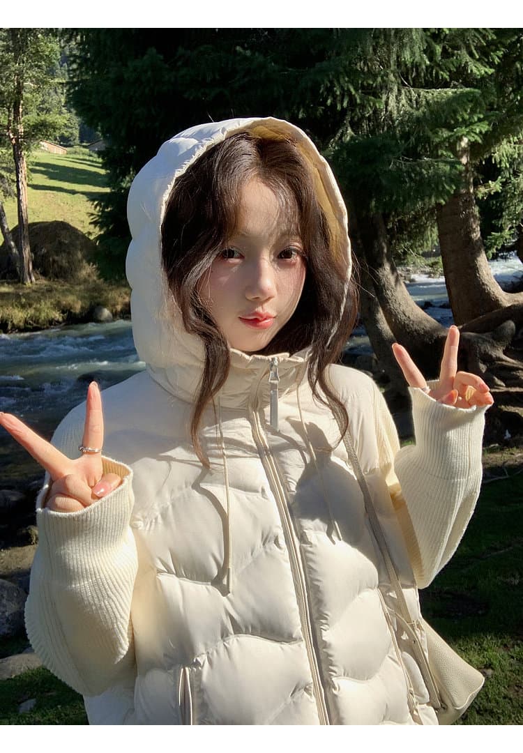 장 베이 베이 ibell 압력 접착제 서두르다 푹신한 연령 감소 보온 니트 패치워크 빛 아래 면화 의류 여성 코트 상세 이미지 63
