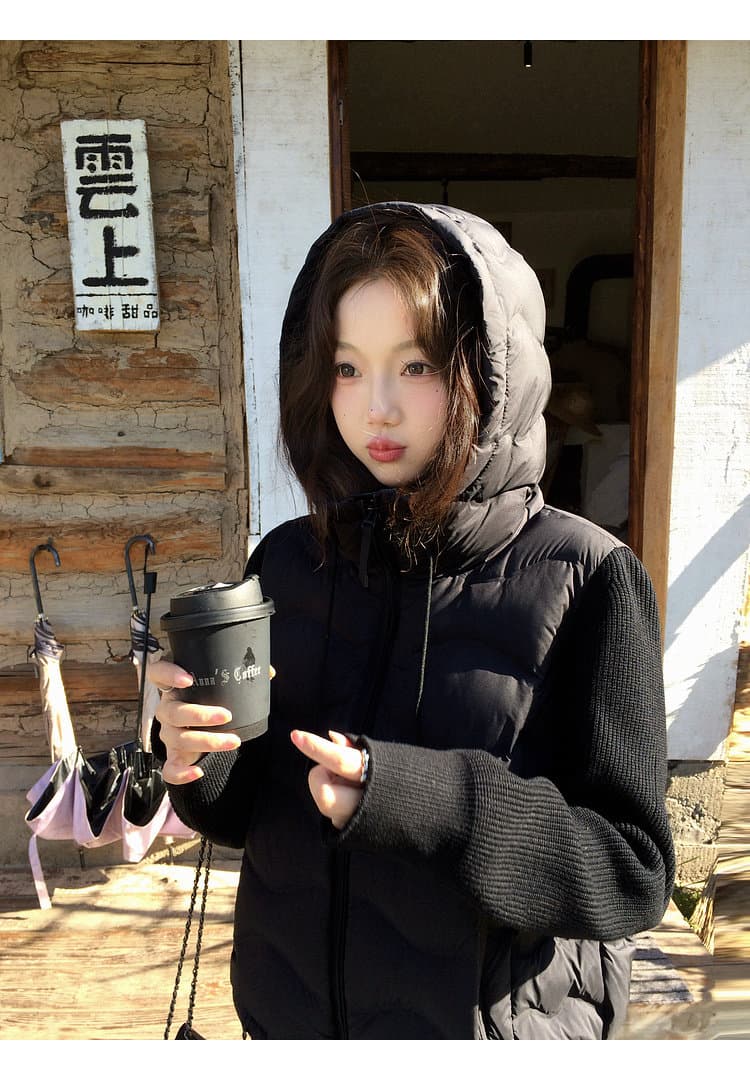 장 베이 베이 ibell 압력 접착제 서두르다 푹신한 연령 감소 보온 니트 패치워크 빛 아래 면화 의류 여성 코트 상세 이미지 98