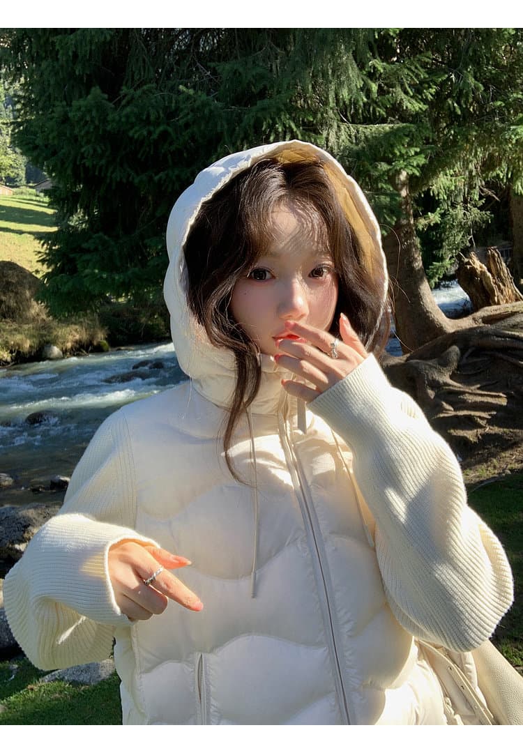 장 베이 베이 ibell 압력 접착제 서두르다 푹신한 연령 감소 보온 니트 패치워크 빛 아래 면화 의류 여성 코트 상세 이미지 107