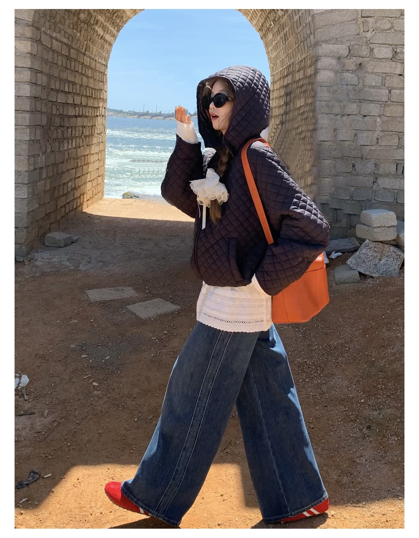 장 베이 베이 얇고 가벼운 버블 푸 링 그리드 후드 면 의류 루즈핏 슬림해 보이는 보온 한 부서 ins 바람 학생 면 옷 재킷 상세 이미지 48