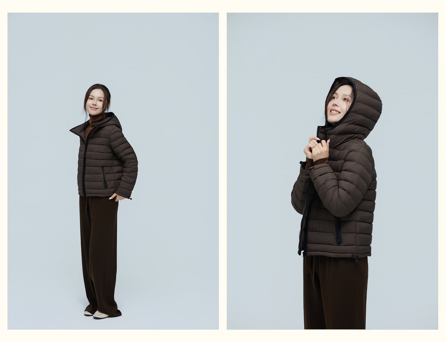 95 화이트 덕 다운 빛 노래 asqb 갈비 살 다운 재킷 여성 짧은 2026 새로운 겨울 배색 누비 이불의 재료 솔기 후드 재킷 상세 이미지 18