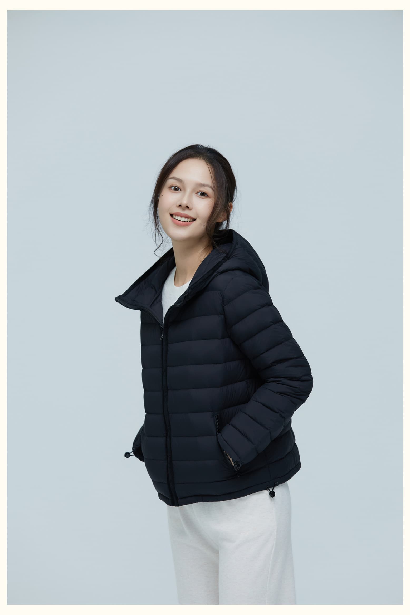 95 화이트 덕 다운 빛 노래 asqb 갈비 살 다운 재킷 여성 짧은 2026 새로운 겨울 배색 누비 이불의 재료 솔기 후드 재킷 상세 이미지 21