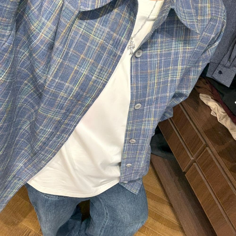 아메리칸 느슨함 센스 배색 체크무늬 여성 셔츠 가을 디자인 센스 작은 대중 레트로 루즈핏 캐주얼 출퇴근 셔츠 이미지 5