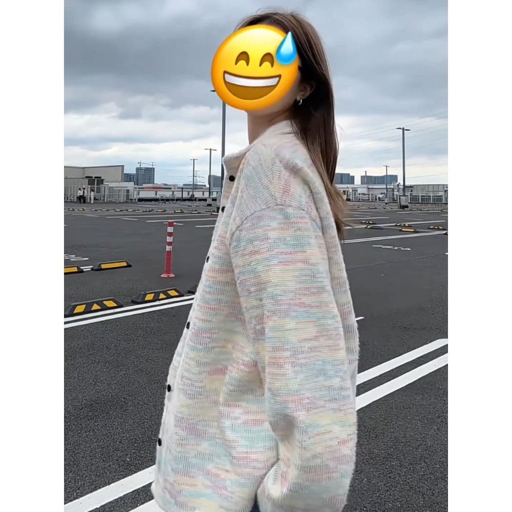 아메리칸 레트로 색상 긴팔 여성 셔츠 가을 새로운 작은 샤넬 스타일 폴로 칼라 맨위 커플 캐주얼 니트 재킷 이미지 3
