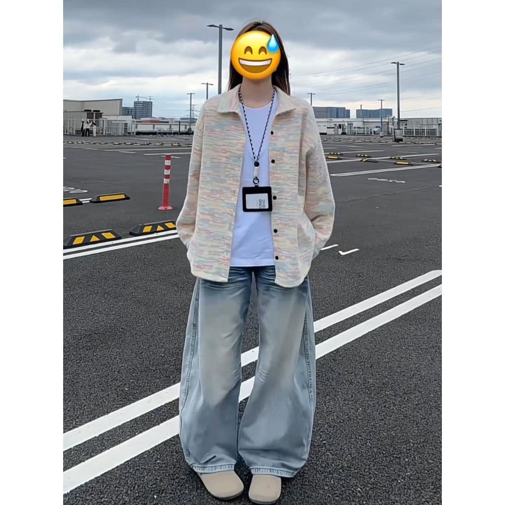 아메리칸 레트로 색상 긴팔 여성 셔츠 가을 새로운 작은 샤넬 스타일 폴로 칼라 맨위 커플 캐주얼 니트 재킷 이미지 2