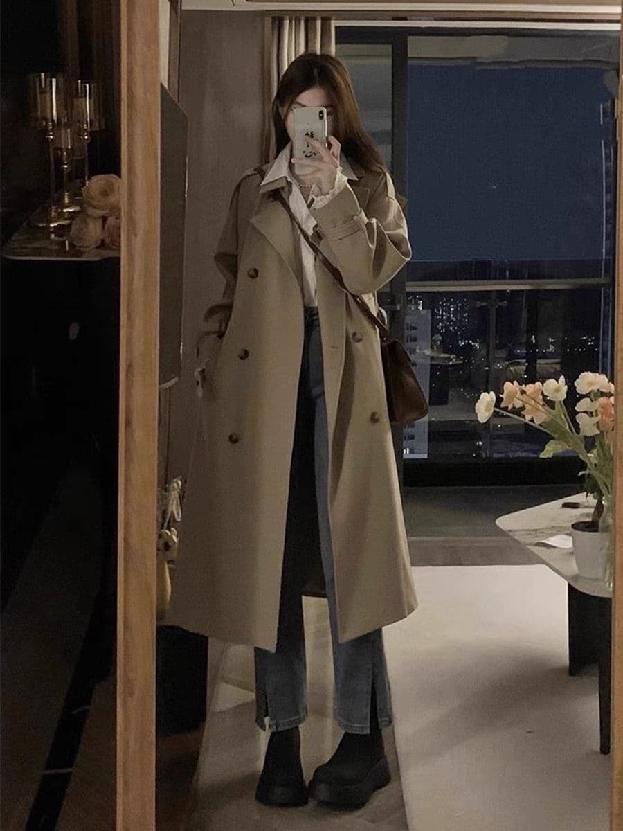 있음 복합 플러스 네리 바람막이 2026 년 새로운 중간 길이 작은 키 한 부서 캐주얼 재킷 상세 이미지 2