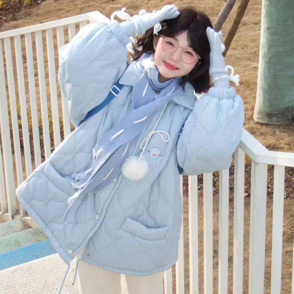 실사 도파민 색상 링 그리드 면 의류 여성 새로운 레트로 재킷 패딩 재킷 루즈핏 인사이드 바닥 양털 한국 스타일 이미지 2