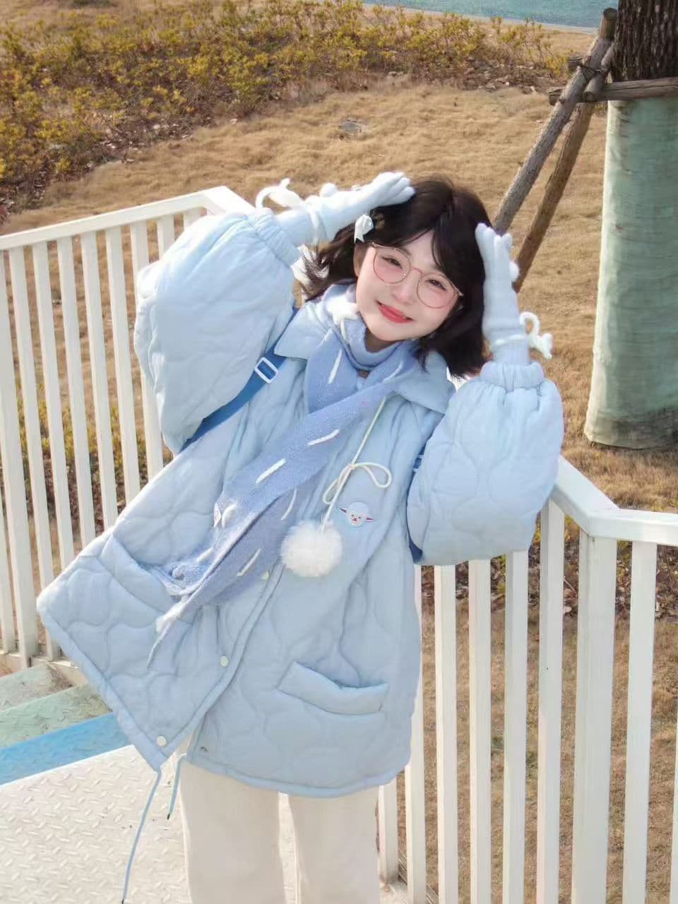실사 도파민 색상 링 그리드 면 의류 여성 새로운 레트로 재킷 패딩 재킷 루즈핏 인사이드 바닥 양털 한국 스타일 상세 이미지 1