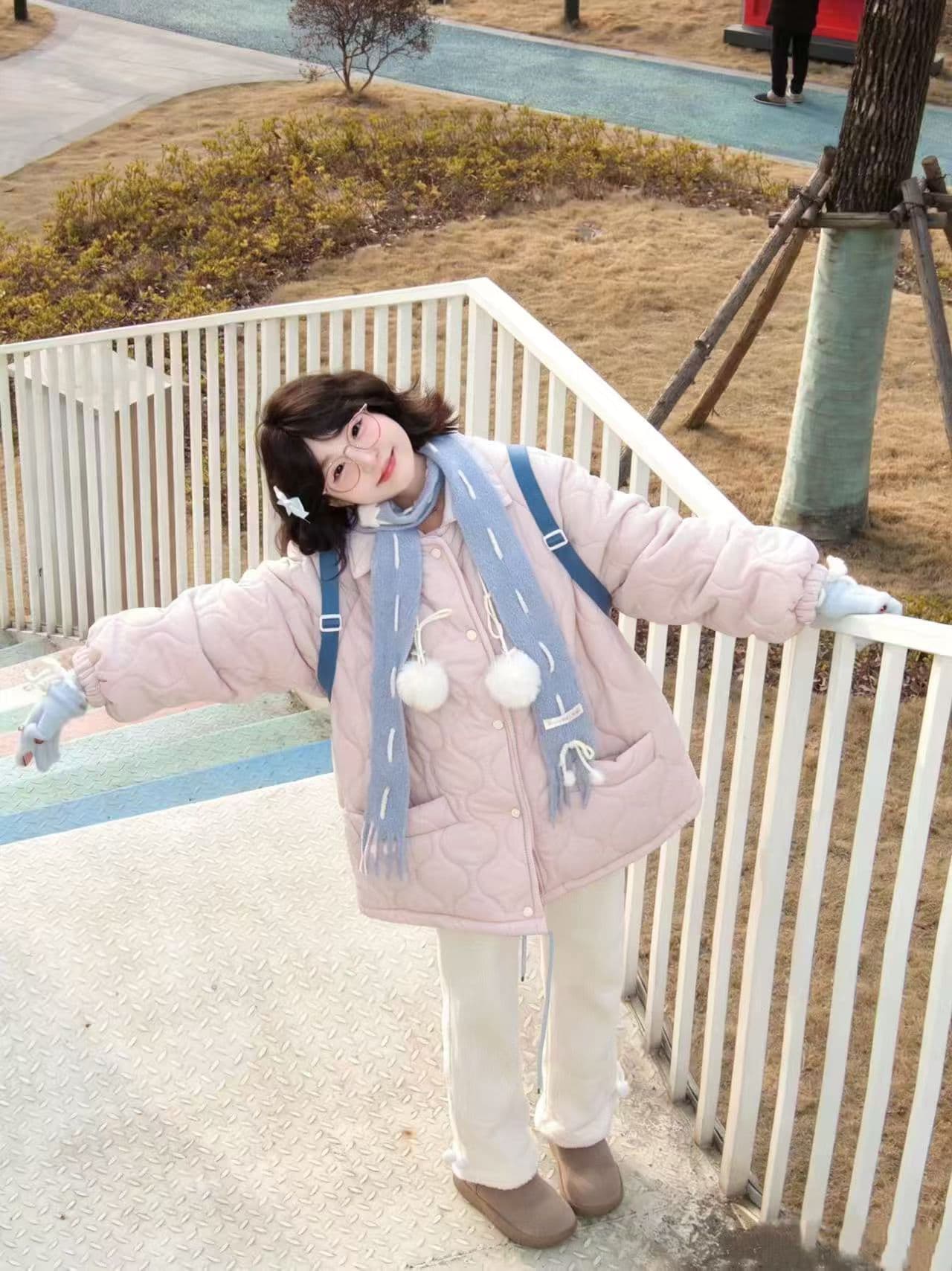 실사 도파민 색상 링 그리드 면 의류 여성 새로운 레트로 재킷 패딩 재킷 루즈핏 인사이드 바닥 양털 한국 스타일 상세 이미지 3