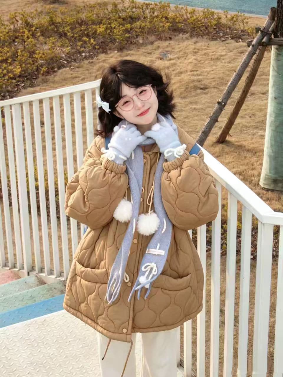 실사 도파민 색상 링 그리드 면 의류 여성 새로운 레트로 재킷 패딩 재킷 루즈핏 인사이드 바닥 양털 한국 스타일 상세 이미지 4