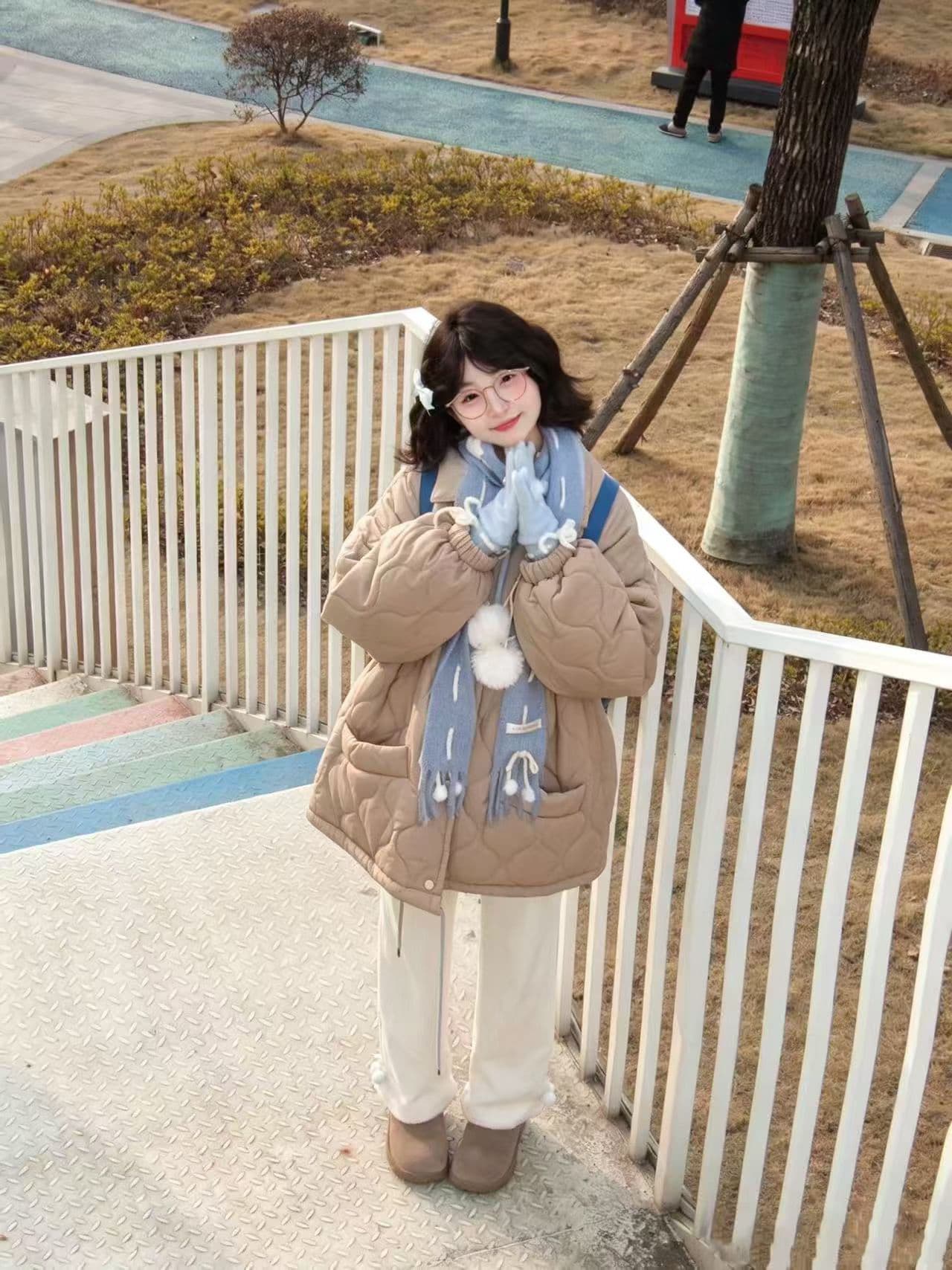 실사 도파민 색상 링 그리드 면 의류 여성 새로운 레트로 재킷 패딩 재킷 루즈핏 인사이드 바닥 양털 한국 스타일 상세 이미지 5