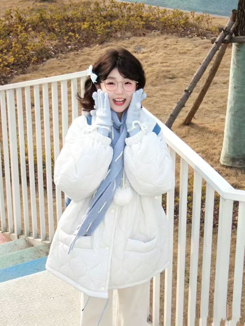 실사 도파민 색상 링 그리드 면 의류 여성 새로운 레트로 재킷 패딩 재킷 루즈핏 인사이드 바닥 양털 한국 스타일 상세 이미지 6