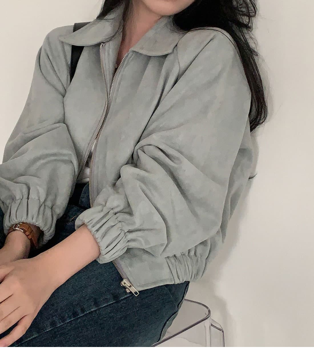 한국 chic 가을 프랑스식 레트로 폴로 칼라 당겨서 사슬 플러시 표면 센스 루즈핏 다용도 긴팔 쇼트 스타일 재킷 재킷 이미지 3
