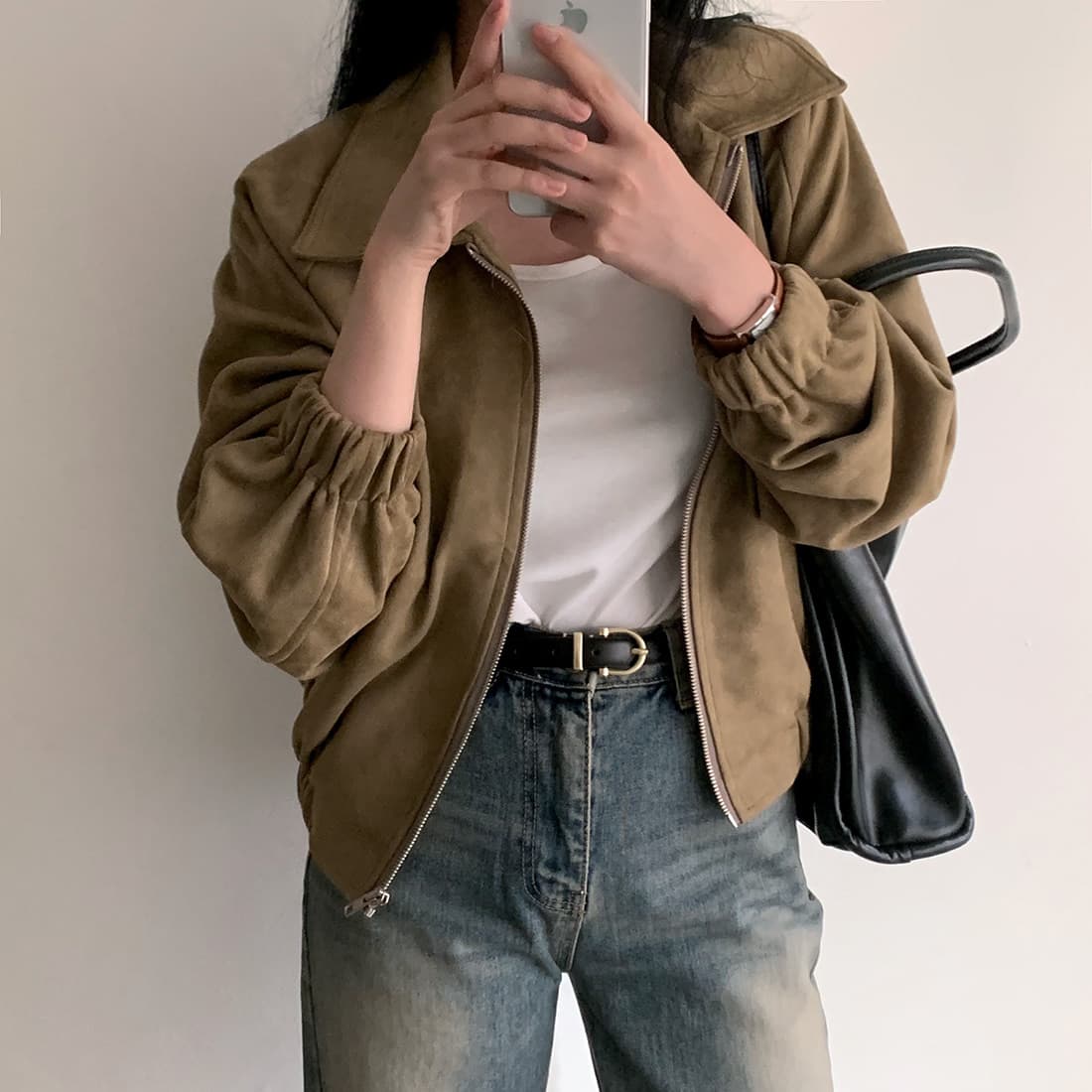 한국 chic 가을 프랑스식 레트로 폴로 칼라 당겨서 사슬 플러시 표면 센스 루즈핏 다용도 긴팔 쇼트 스타일 재킷 재킷 상세 이미지 1