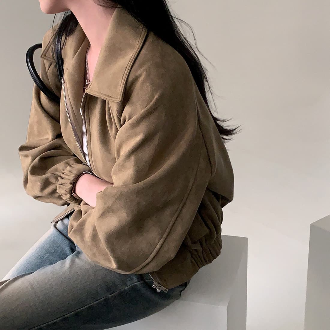 한국 chic 가을 프랑스식 레트로 폴로 칼라 당겨서 사슬 플러시 표면 센스 루즈핏 다용도 긴팔 쇼트 스타일 재킷 재킷 상세 이미지 4
