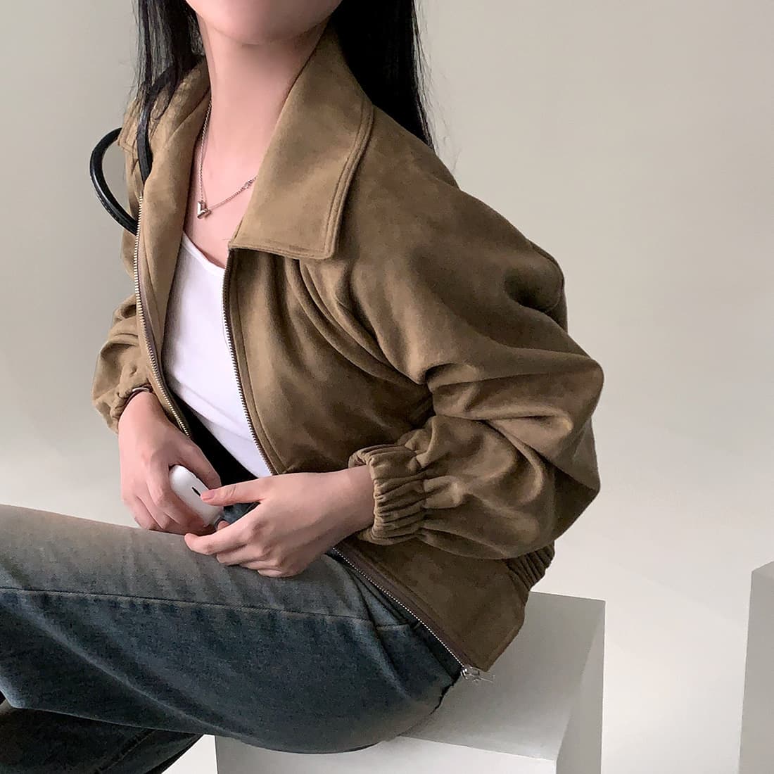 한국 chic 가을 프랑스식 레트로 폴로 칼라 당겨서 사슬 플러시 표면 센스 루즈핏 다용도 긴팔 쇼트 스타일 재킷 재킷 상세 이미지 5