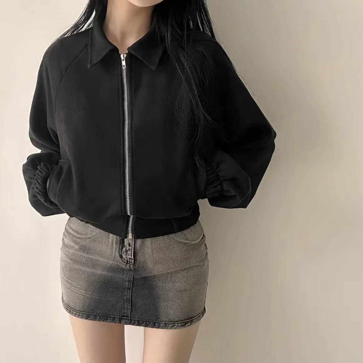 한국 chic 가을 프랑스식 레트로 폴로 칼라 당겨서 사슬 플러시 표면 센스 루즈핏 다용도 긴팔 쇼트 스타일 재킷 재킷 상세 이미지 13