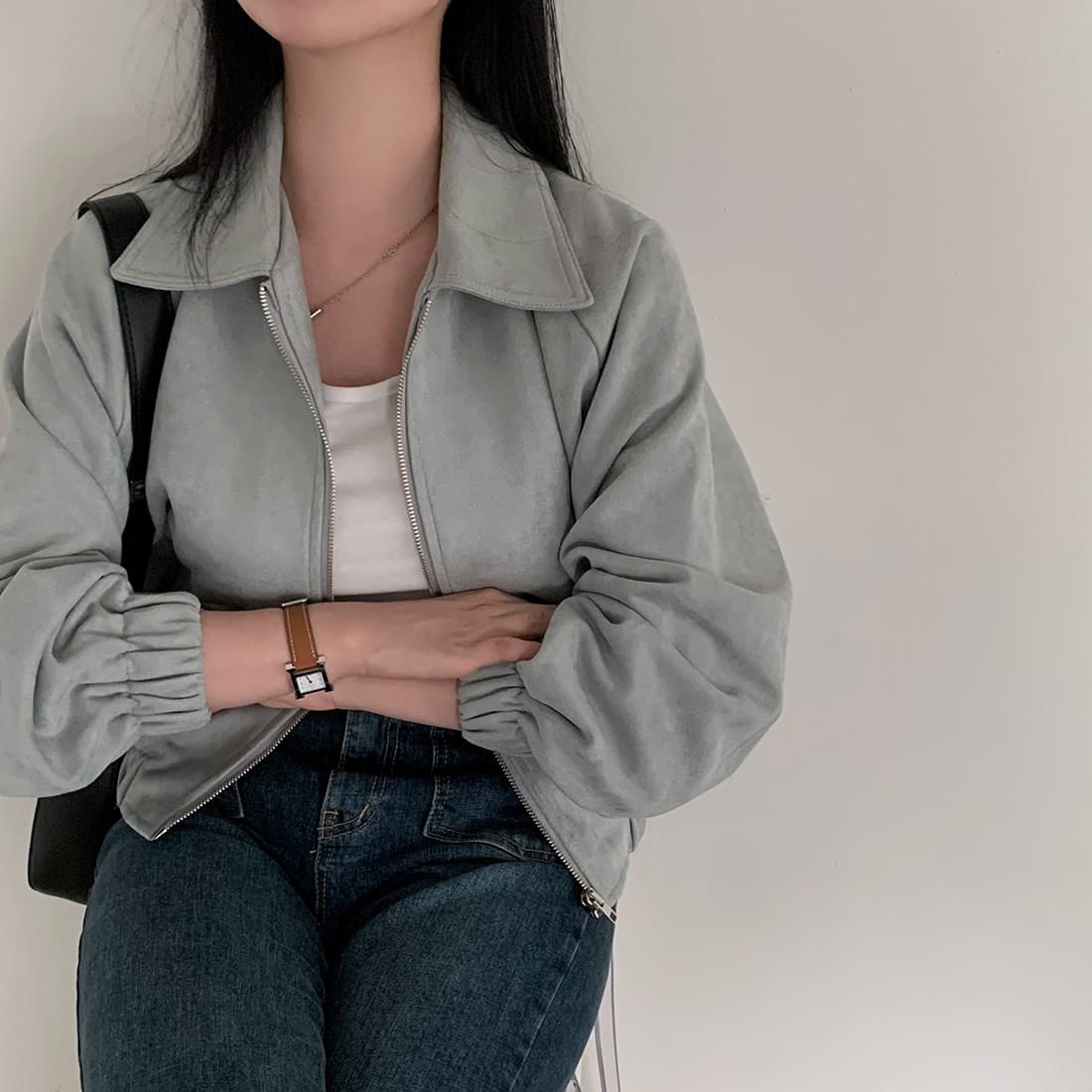 한국 chic 가을 프랑스식 레트로 폴로 칼라 당겨서 사슬 플러시 표면 센스 루즈핏 다용도 긴팔 쇼트 스타일 재킷 재킷 상세 이미지 24