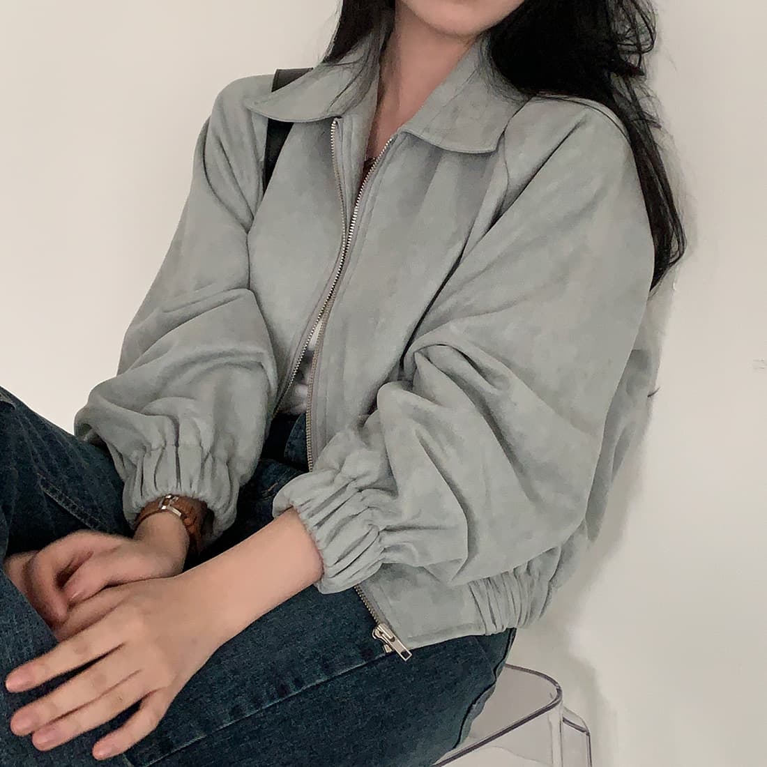 한국 chic 가을 프랑스식 레트로 폴로 칼라 당겨서 사슬 플러시 표면 센스 루즈핏 다용도 긴팔 쇼트 스타일 재킷 재킷 상세 이미지 27