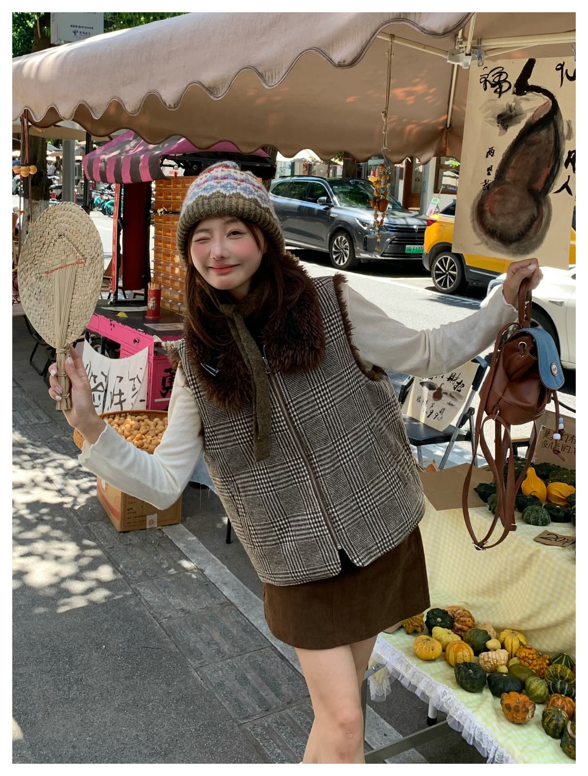 실사 가을 겨울 새로운 양면 착용 천 그리드 버드 폴로 칼라 플리스 면 옷 베스트 조끼 여성 보온 한 부서 재킷 상세 이미지 16