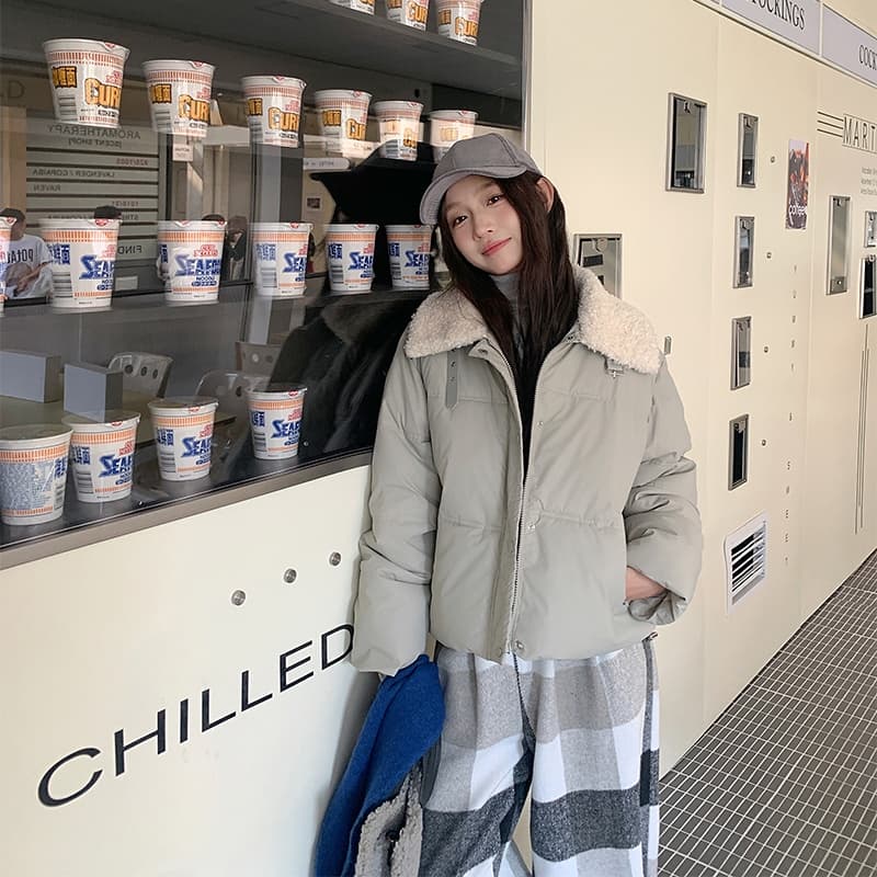 2026 폭발 스탠드 칼라 양털 디자인 센스 pu 질감 쇼트 스타일 아래 면화 의류 보온 패션 겨울 여성 코트 이미지 3