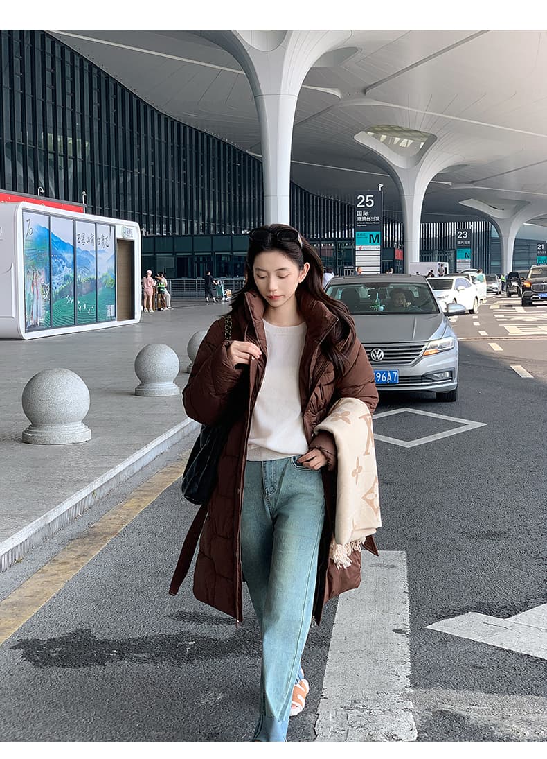 실사 2026 겨울 두꺼운 무릎 아래 롱 코트 아래 면화 의류 여성 허리 수축 몸매 가꾸기 슬림해 보이는 고급 센스 면 의류 재킷 상세 이미지 3
