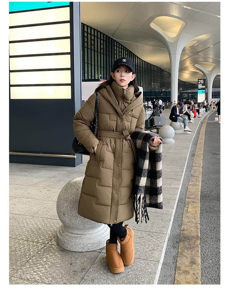 실사 2026 겨울 두꺼운 무릎 아래 롱 코트 아래 면화 의류 여성 허리 수축 몸매 가꾸기 슬림해 보이는 고급 센스 면 의류 재킷 상세 이미지 12