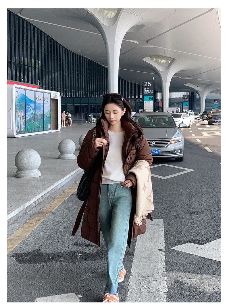 실사 2026 겨울 두꺼운 무릎 아래 롱 코트 아래 면화 의류 여성 허리 수축 몸매 가꾸기 슬림해 보이는 고급 센스 면 의류 재킷 상세 이미지 19