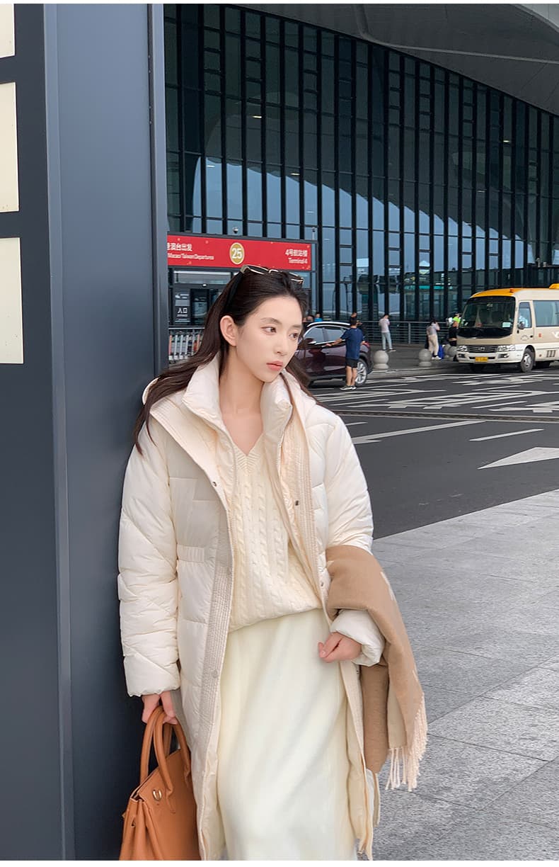 실사 2026 겨울 두꺼운 무릎 아래 롱 코트 아래 면화 의류 여성 허리 수축 몸매 가꾸기 슬림해 보이는 고급 센스 면 의류 재킷 상세 이미지 24