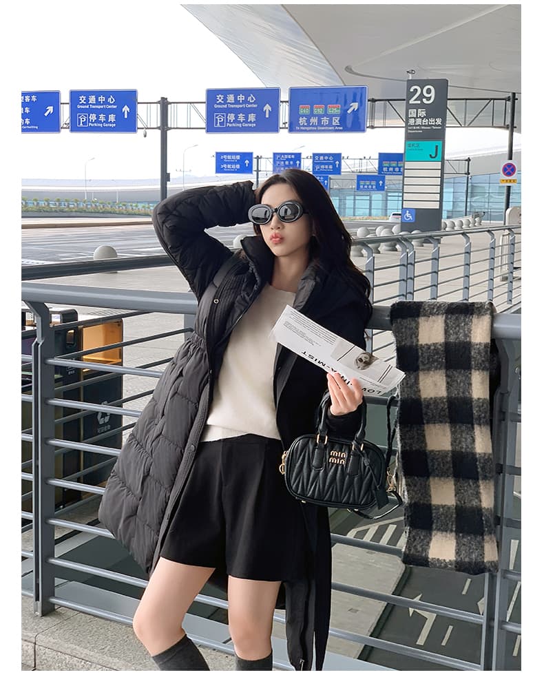 실사 2026 겨울 두꺼운 무릎 아래 롱 코트 아래 면화 의류 여성 허리 수축 몸매 가꾸기 슬림해 보이는 고급 센스 면 의류 재킷 상세 이미지 27