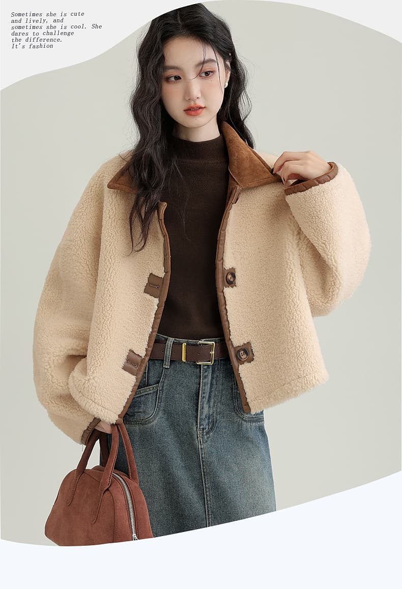 겨울 새로운 모방 스웨이드 원단 양면 착용 여성 코트 피모 하나 커피 색상 보온 폴로 칼라 재킷 오픈 가디건 상세 이미지 7