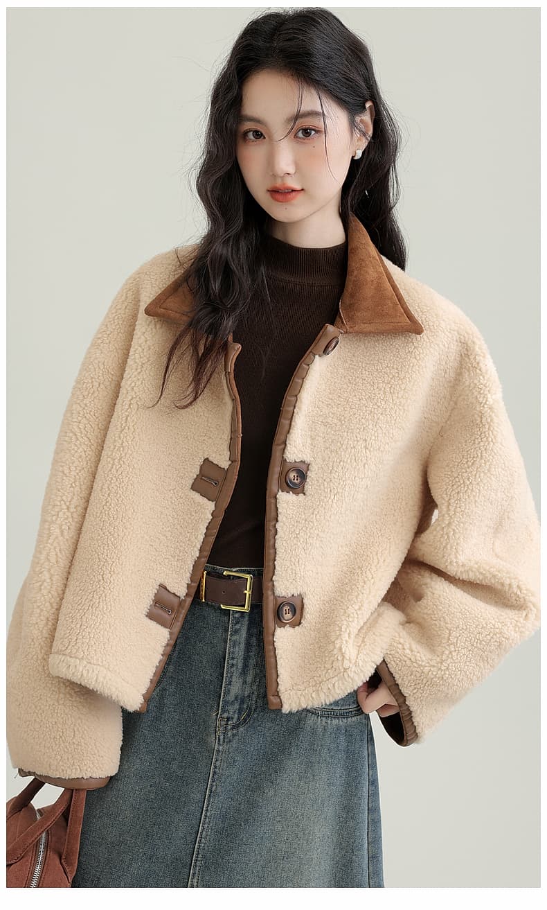 겨울 새로운 모방 스웨이드 원단 양면 착용 여성 코트 피모 하나 커피 색상 보온 폴로 칼라 재킷 오픈 가디건 상세 이미지 9