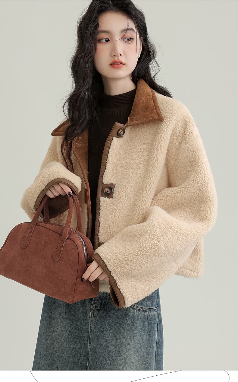 겨울 새로운 모방 스웨이드 원단 양면 착용 여성 코트 피모 하나 커피 색상 보온 폴로 칼라 재킷 오픈 가디건 상세 이미지 10