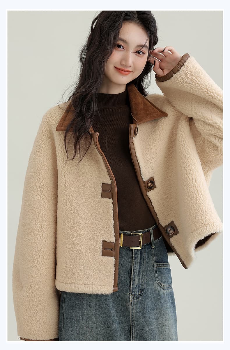 겨울 새로운 모방 스웨이드 원단 양면 착용 여성 코트 피모 하나 커피 색상 보온 폴로 칼라 재킷 오픈 가디건 상세 이미지 12