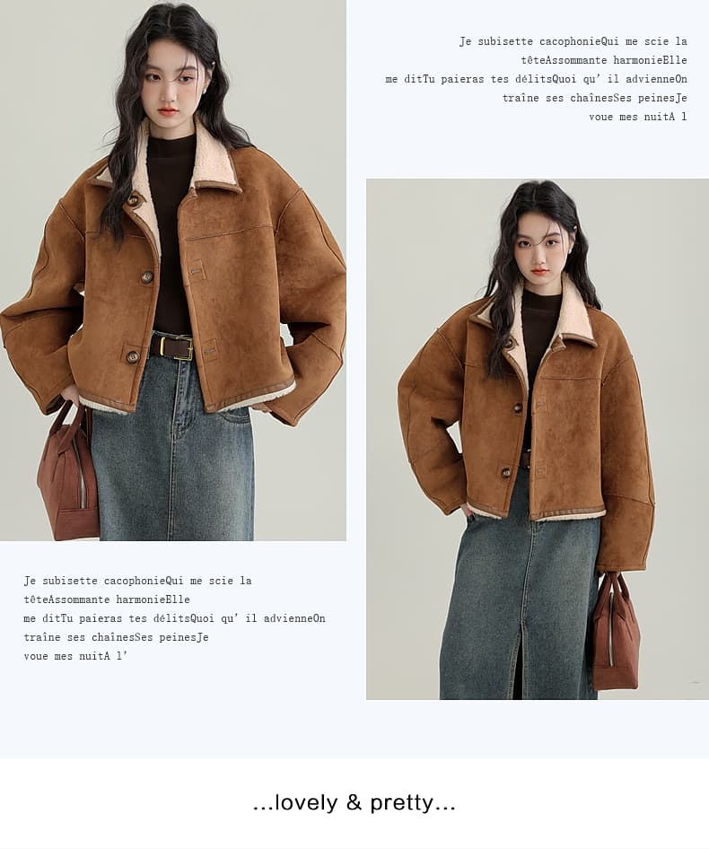 겨울 새로운 모방 스웨이드 원단 양면 착용 여성 코트 피모 하나 커피 색상 보온 폴로 칼라 재킷 오픈 가디건 상세 이미지 17