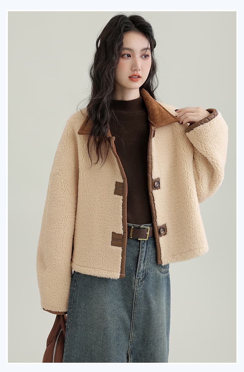 겨울 새로운 모방 스웨이드 원단 양면 착용 여성 코트 피모 하나 커피 색상 보온 폴로 칼라 재킷 오픈 가디건 상세 이미지 21